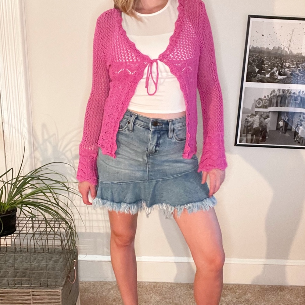 Hot Pink Crochet Tie Shawl from A&R Sports-OSFM